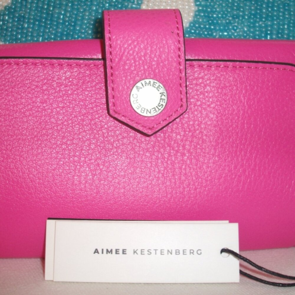 AIMEE KESTENBERG SELF LOVE TRI-FOLD HOT PINK LEATHER WALLET NEW RARE - Picture 2 of 6